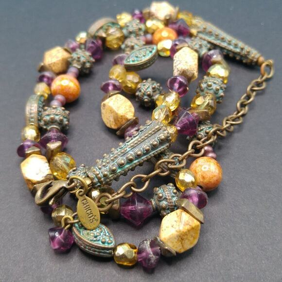 Chico's Gemstone Beaded Necklace, Brass Beads End Caps, Quartz Glass Brass, 19" - Picture 9 of 12
